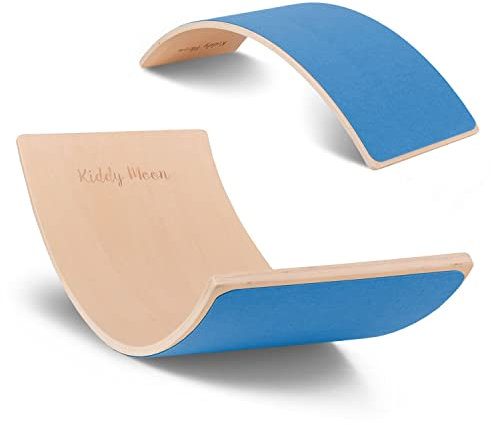 KiddyMoon Planche D'équilibre Pour Enfants Planche À Balancer Montessori, Naturelle/Bleu Felt