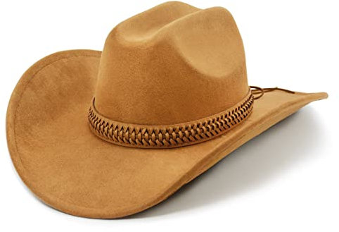 FLUFFY SENSE. Cowboyhut für Damen und Herren mit formbarer breiter Krempe - Filzhut für Cowboys und Cowgirls, Karamellfarben / Braun, M-L