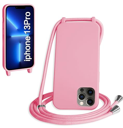 WenBaby Coque avec Cordon pour iPhone 13 Pro,Collier pour Étui bandoulière Colliers de cellulaire Mince Antichoc Réglable Lanyard Silicone Case,Rose foncé