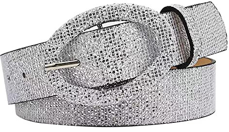 CCAIPU Damen Gürtel - 106X3.5CM, Strassbesatz & Verstellbare Schnalle (Helles Silber)