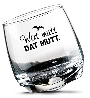 Seaside No.64 - Wackelglas/Whiskeyglas/Schwenkglas/Rumglas - 2er Set Geschenkbox - Party Sturmglas für den gemütlich Abend mit maritimen Aufdruck - Spülmaschinenfest (Wat mutt DAT MUTT)