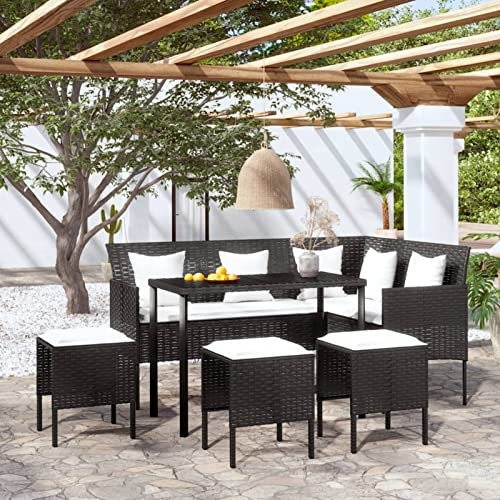 Festnight Gartenmöbel-Set 5-teiliges.Garten-Ecksofa Sofagarnitur in L-Form Outdoor-Terrassenmöbel sitzgruppe Garten mit Kissen Poly Rattan Schwarz