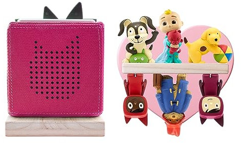 Magnetische Wandhalterung Regal für Toniebox MP3 Audio Player Set - Holz Schweberegal Set für Toniebox, Ladestation und 4-6 Tonie Figuren, Display & Aufbewahrungsregal für Tonie - Quadrat + Herz