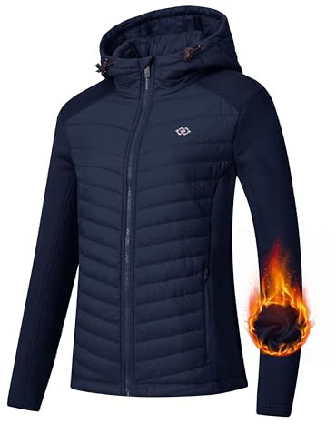 MoFiz Giacca Ibrida da Donna, Calda, Antivento e Impermeabile, Giacca da Aguglieria, Giacca Invernale con Cappuccio Blu Navy S