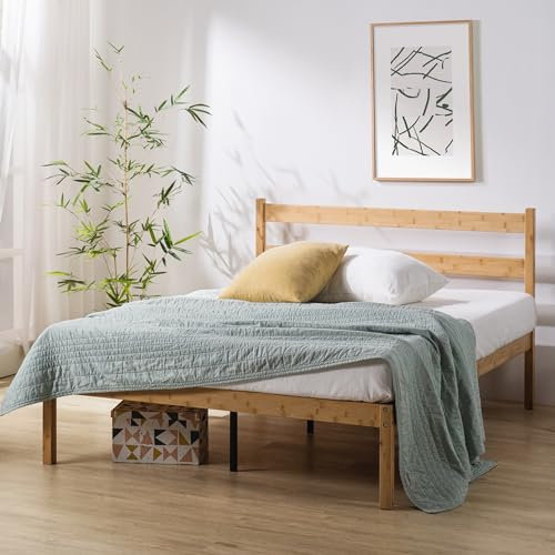 Zinus Ellie lit 180 x 190 cm - 35 cm de hauter - Lit Simple - Cadre de lit plateforme en bambou et bois - Marron clair