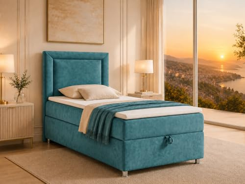 Best For Home Trinity K3 EinzelBett | Boxspringbett90x200 mit Bonell Federkernmatratze 90x200 | Bett mit Matratze | Bett mit Stauraum | Lieferung an die Bordsteinkante
