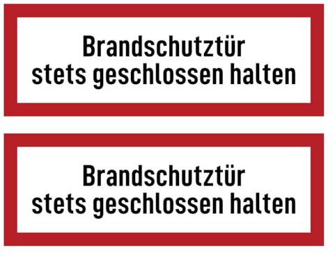 Aufkleber: 74x210 mm, 2 Stück - Brandschutztür stets geschlossen halten - Brandschutzzeichen - Hinweisschild auf Brandschutzeinrichtung und Einsatzhinweise - DIN 4066 - D1