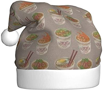 Warm & Comfortable Egg Cup Noodle Ramen Santa Hat – Adult Plush Christmas Cap With White Trim – Perfect Holiday Hat For Xmas And Outdoor Festive Parties