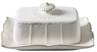 SaiDuoDuo Beurrier en céramique, pot à beurre Vintage avec couvercle, rangement de gardien de récipient à beurre - Lavable au lave-vaisselle,Blanc