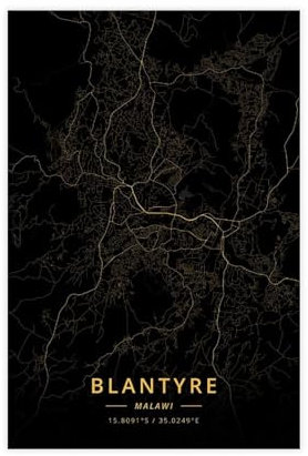 Generic Blantyre Malawi Stadtkarten-Poster, Leinwand-Poster, Wandkunst, Dekordruck, Bild, Gemälde für Wohnzimmer, Schlafzimmer, Dekoration, ungerahmt, 30 x 45 cm