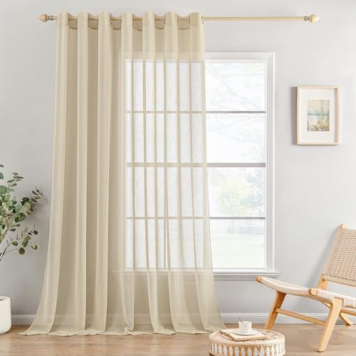 MIULEE Leinenoptik Voile Vorhänge Ösen 1er Beige 300x225cm | Transparente Voile Vorhänge mit Leinenoptik & Ösen, lichtdurchlässig, modern dekorativ für Wohnzimmer und Schlafzimmer