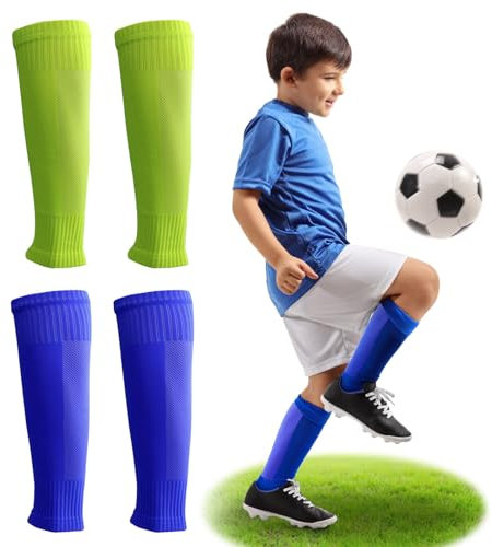 Fußball Schienbeinschutz Socken, 2-Paar Schienbeinschoner Socken Elastisch Fussball Stutzen Kinder Atmungsaktiv Schienbeinschoner überzieher für Junior Sports Aktivitäten 10-14 Jahre