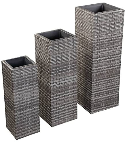 AUUIJKJF Lawn & Garden Garden Hochbeete 3 Stück Poly Rattan Grau Haus & Garten