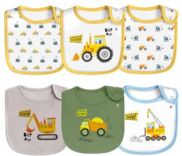 Maiwamita 6er-Pack wasserdichte Baby-Lätzchen aus Baumwolle für Mädchen und Jungen zum sabbernden Essen mit Druckknopf (Multi8)