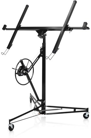 DKIEI Drywall Plasterboard Lifter with Wheels, 11FT Portable Drywall Hoist Jack Tool, 68KG Lifting Capacity Heavy Duty Drywall Lifter, Black