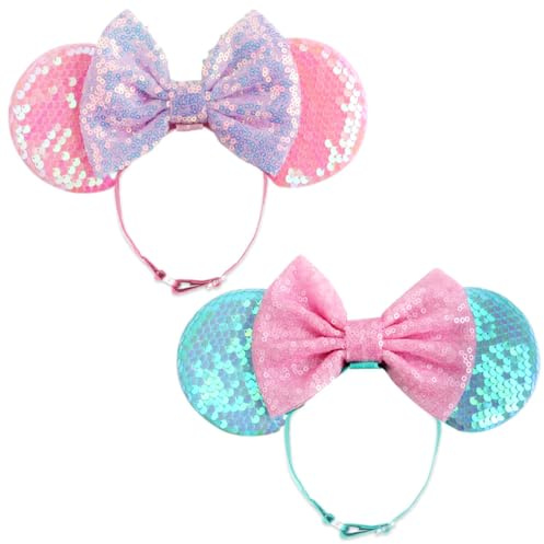DRESHOW Minnie Ohren Stirnbänder Mäuseohren Paillettenbogen Stirnbänder Elastisch Verstellbar Stirnband Glitzer Party Dekoration Cosplay Kostüm für Damen