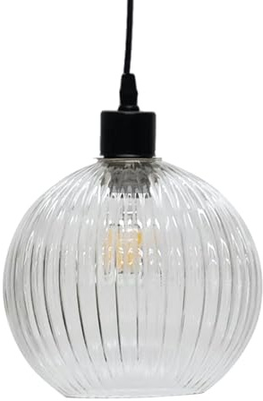 Betchley - Clear Ribbed Glass Globe Easy Fit Pendant Shade