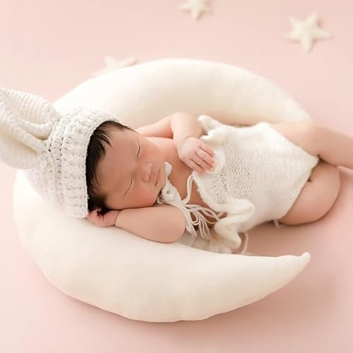 KMOCEPLY Accessoires de photographie pour nouveau-né - Oreiller et étoiles en forme de croissant de lune - Pour séance photo de bébé - Coussin de positionnement pour bébé - Accessoires de prise de vue