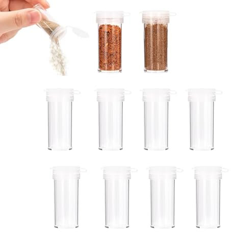 Litinliv Pots à ÉPices, Set de 10 Petits Mini Boîtes à SalièRe Vides en Plastique avec Couvercle, Transparentes Poivrière Bouteilles, Assaisonnement Containers pour Camping, Barbecue, Cuisine