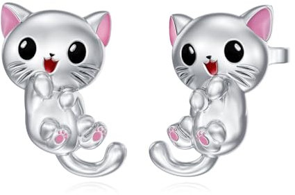 Flpruy Weiße Katze Ohrringe Ohrstecker 925 Sterling Silber Niedliche Katze Schmuck Geschenke für Katzenliebhaber Geburtstag Geschenke für Frauen