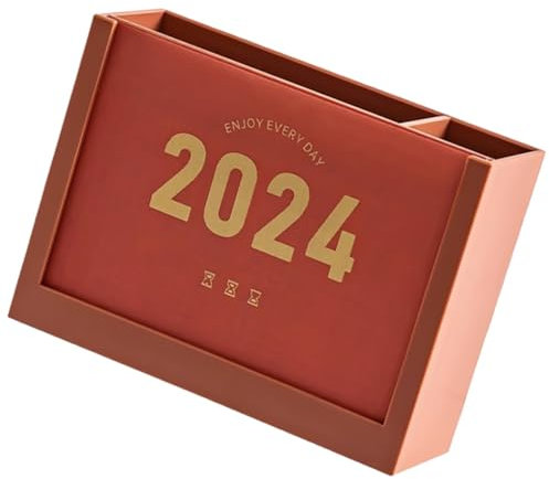 Lurrose Tischkalender aus Kunststoff Stifthalter mit Kalenderaufbewahrungsbox Monatskalender für Praktischer Schreibtisch-organizer Dekorative Kalenderbox