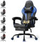 Devoko Gaming Stuhl Massage, Bürostuhl Ergonomisch Mit fußstütze und Massage-Lendenkissen, Gamer Stuhl verstellbare Rückenlehne 90-150°, Gamingstuhl 150 kg belastbarkeit, Blau