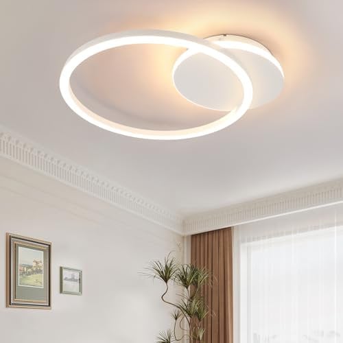 Homefire Deckenleuchte LED Deckenlampe Küche - 24W 3000K Warmweiß Küchenlampe Modern Design Wohnzimmerlampe 2-Ringen Flurlampe Schlafzimmer Weiß Metall Deckenleuchten für Wohnzimmer Esszimmer