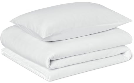 Amazon Basics Bettwäsche-Set, 100% Bio-Baumwolle, GOTS- & OEKO-TEX-Zertifiziert, Bettbezug 135cm x 200cm & 1 Kissenbezug 50cm x 80cm, 2-teilig, Weiß
