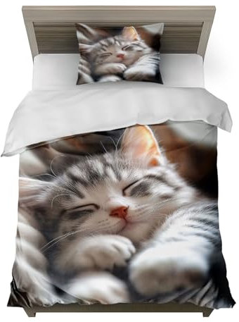 HommomH Katze Motiv Bettwäsche Maße 135x200 cm Microfaser 2 teiliges Set enthält 1 Bettbezug und 1 Kissenbezug 80x80 cm für stylische Einzelbetten