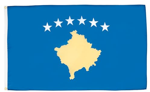 AZ FLAG Lot de 2 Drapeaux Kosovo 150x90 cm Polyester 100D 2 Œillets | Usage intérieur et extérieur Drapeau décoratif kosovard Kosovë coutures doubles et bords renforcés avec œillets métalliques