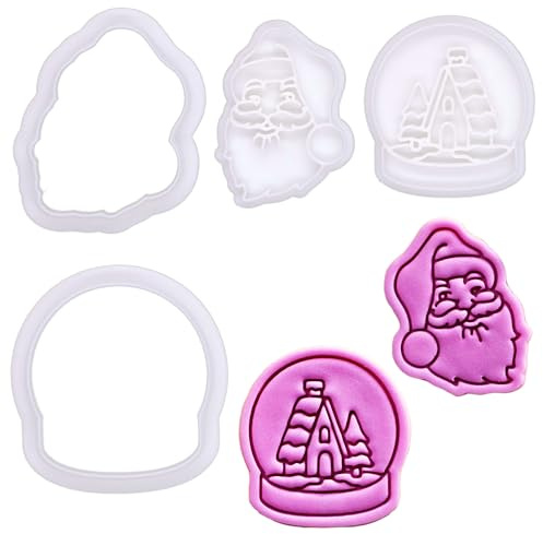 BAKERLOGY Let It Snow HoHoHo – Mini 2 Ausstechform- und Präge-Set, Fondant-Ausstecher mit Prägestempel – Weihnachtsmann & Schneekugel Design für Kekse, Cupcakes & Fondantdekorationen zu Weihnachten
