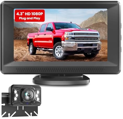 Foxpark Rückfahrkamera Nachrüsten 4,3 HD 1080P Farb-Nachtsicht Monitor | Plug and Play, 60 Min DIY Installation, Stabiles Signal, IP69K Wasserdicht, Geeignet Für Auto, SUV, Pickup, LKW