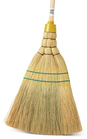 Lot de 10 balais de paille de riz industriels - 5 coutures avec manche - Longueur : 145 cm - Robuste - Pour atelier et cour - En paille de riz naturelle - Durable et polyvalent - Pour écurie et jardin