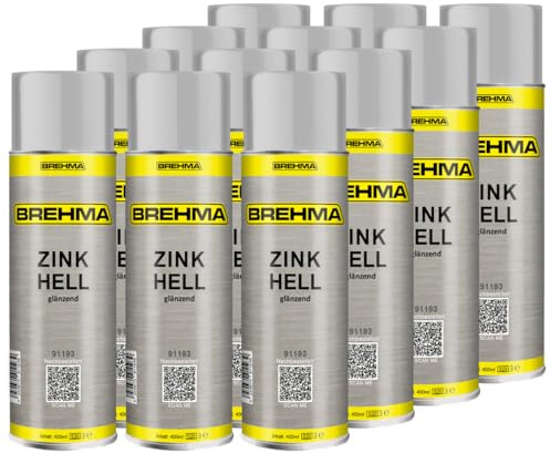 BREHMA 12x Zinkspray hell glänzend Grundierung Korrosionsschutz bis 300° C 400ml