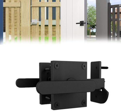 FUANA Holzzaunriegel für Garten- und Scheunentüren, robustes Aluminium, schwarz, doppelseitiger Klappriegel mit Griff auf beiden Seiten, Türschloss