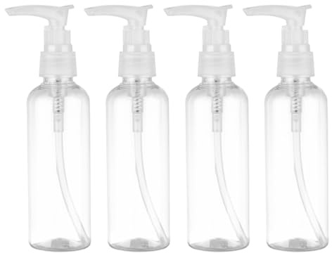 Lot de 4 Flacons à Pompe Rechargeables 100ml Pet Pp | Huiles Essentielles et Gel Bain, Usage Maison Cuisine, Format Compact, Facile à Remplir Couleur Aléatoire