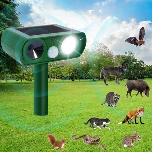 PQETBV Repelente para Gatos Exterior, Ultrasónico Ahuyentador de Perros, Palomas, Pájaros, Perros, Ratones, Zorros, Disuasión Solar IPX4 Impermeable con LED Intermitentes