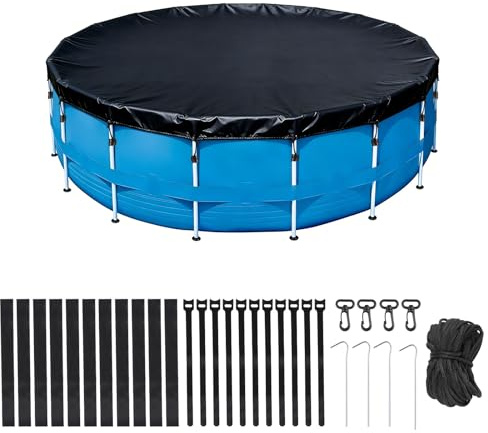 EFUTURETIME Bâche de Piscine Ronde Ø366 × H30cm, Hivernage Hors Sol | en Tissu Oxford avec Cordon de Serrage, Clous, Anti-UV, Étanche, à Cadre