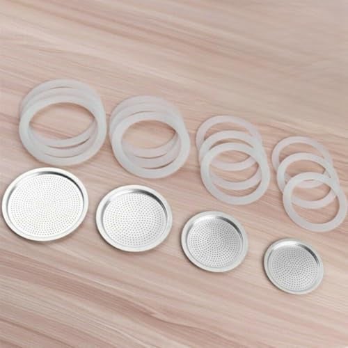 RichVibe Silikondichtungen und Aluminiumfilter für Mokkakannen-Zubehör, 3 Dichtungen + 1 Sieb, Espressokanne, 2/3/6/9/12 Tassen für Ersatzteile