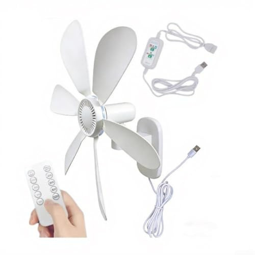 Wandventilator 16,5 Zoll mit Fernbedienung und Timer, leiser 5V USB Ventilator mit 4 Geschwindigkeitsstufen, platzsparende Deckenmontage für Schlafzimmer Küche Werkstatt, weiß