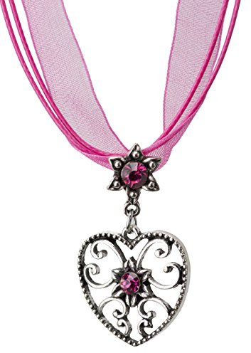Trachtenkette Alpensonne Herz und Edelweiss Anhänger mit Strass - Trachtenschmuck Kette für Dirndl und Lederhose (Pink)