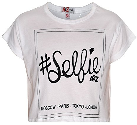 A2Z 4 Kids Girls Selfie Print Crop Top Trendy T Shirt Ages 7-13 Years Style | Stylish Selfie Print Crop Top T Shirt for Girls Casual Wear Ages 7-13 Years