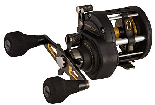 PENN Fathom® II Level Wind | Saltwater Multiplier Fishing Reel for Sea, Shore, Kayak & Lake Anglers | Conventional Reel with HT-100 Drag, Full Metal Body, Line Counter Options | Black Gold |15| Right