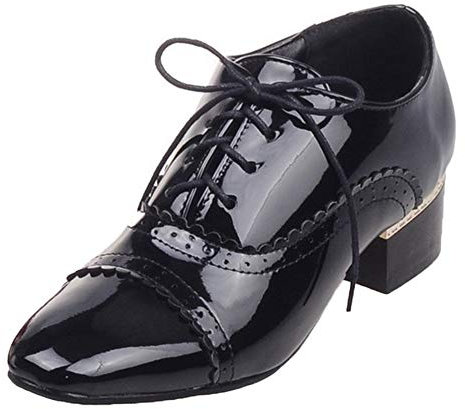 CUTEHEELS Damen Oxford Schnürschuhe mit Klobigen Absätzen (Schwarz, 39 EU)