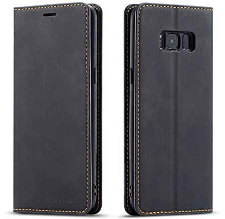 QLTYPRI Hülle für Samsung Galaxy S8 Plus, Premium Dünne Ledertasche Handyhülle mit Kartenfach Ständer Flip Schutzhülle Kompatibel mit Samsung Galaxy S8 Plus - Schwarz