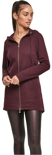 URBAN CLASSICS Women's Long Hoodie Parka, Long Jumper with Drawstring Zip, Long Sleeves Jumper with Large Pockets & Elasticated Cuffs, Long Cardigan with Hoodie, Colour: Redwine, Size: 4X-Large