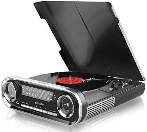 Lauson 01TT16 Tocadiscos Diseño Vintage Coche de Colección con 2 Altavoces Estéreo Integrado de 3 W | Tocadisco Vinilo con Radio FM, Función Bluetooth, USB, AUX | 3 Velocidades (33, 45, 78) (Negro)