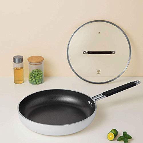 ChengBeautiful Saute Pan Acier Inoxydable Antiadhésif Poêle en Verre Trempé Couvercle Cuisson À Induction Poêle A Frire (Color : White, Size : 47x26x12cm)