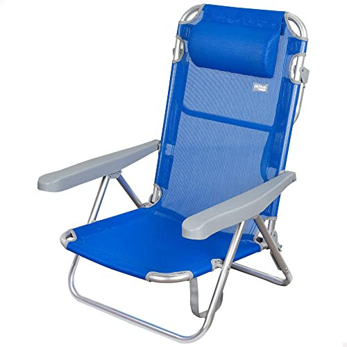 AKTIVE Chaise de Plage Pliante, avec Coussin, Plage, Couleur Bleu, 48X46X84 cm, Chaise Inclinable, 5 Positions, Poignée de Transport, Poids Max 100 kg, Chaise Robuste, avec Coussin