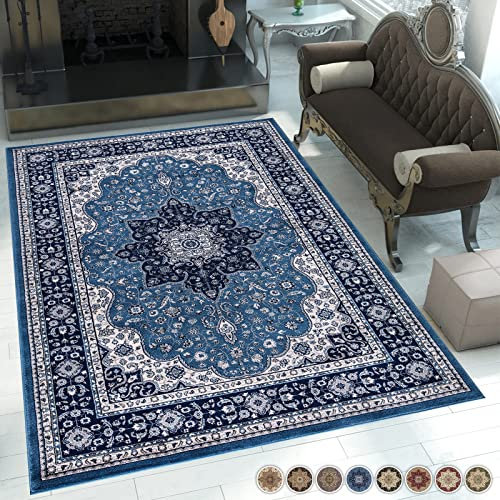 renoazul® Traditional Rugs Living Room 120 x 170 cm - Oriental Rome Blue - Washable Area Rug For Bedroom Carpet, Fireside, Lounge and Bedside Rug